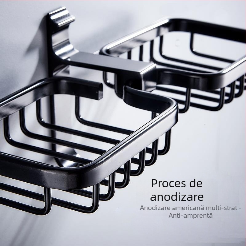 Suport de săpun montat pe perete din aliaj de aluminiu, cu coș din plasă pentru baie, fără găuri