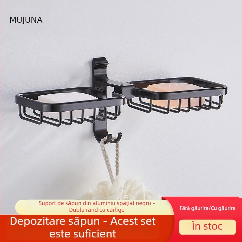 Suport de săpun montat pe perete din aliaj de aluminiu, cu coș din plasă pentru baie, fără găuri