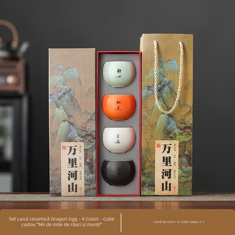 Ceașcă de ceai în stil chinezesc, ceramică brută, set de ceai în stil nou chinezesc, retro, cu capacitate mare, ceașcă ou dragon, cadou personalizabil