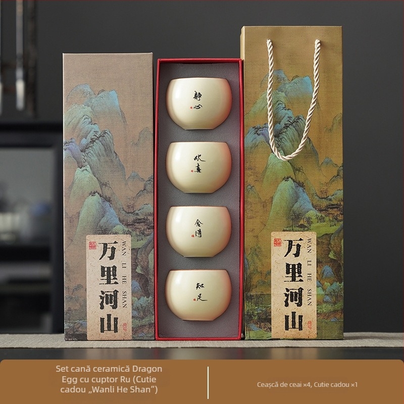 Ceașcă de ceai în stil chinezesc, ceramică brută, set de ceai în stil nou chinezesc, retro, cu capacitate mare, ceașcă ou dragon, cadou personalizabil
