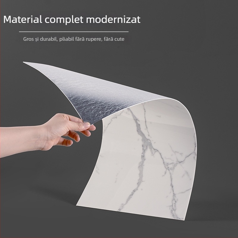 Autocolant decorativ de perete cu aspect de plăci ceramice imitație marmură, pentru bucătărie și baie, impermeabil