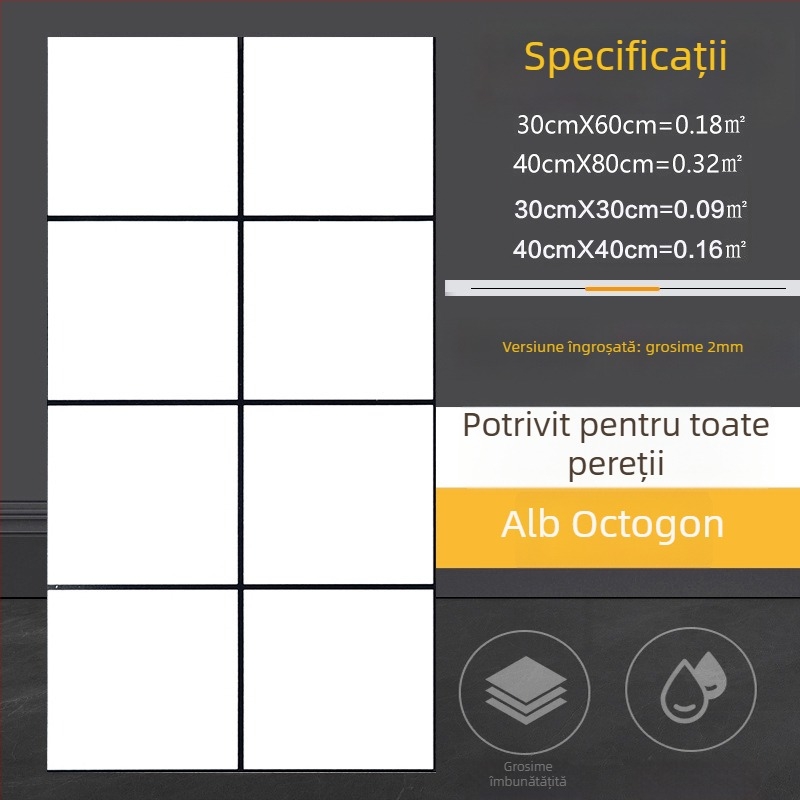 Autocolant decorativ de perete cu aspect de plăci ceramice imitație marmură, pentru bucătărie și baie, impermeabil