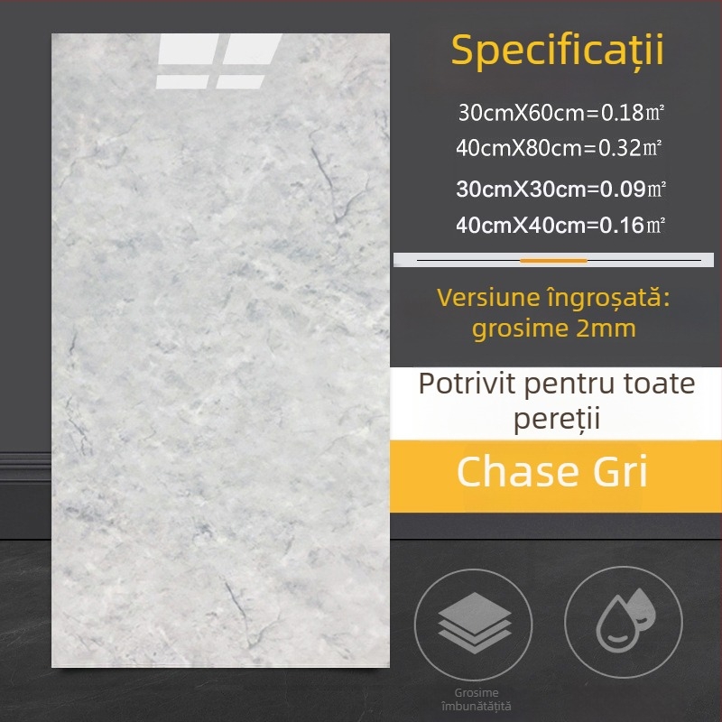 Autocolant decorativ de perete cu aspect de plăci ceramice imitație marmură, pentru bucătărie și baie, impermeabil