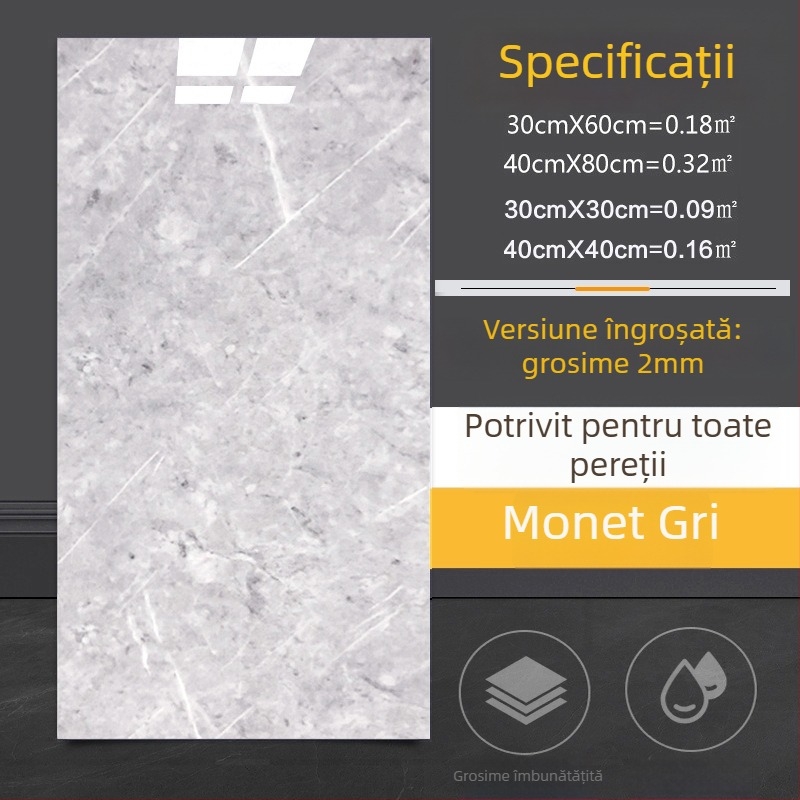 Autocolant decorativ de perete cu aspect de plăci ceramice imitație marmură, pentru bucătărie și baie, impermeabil