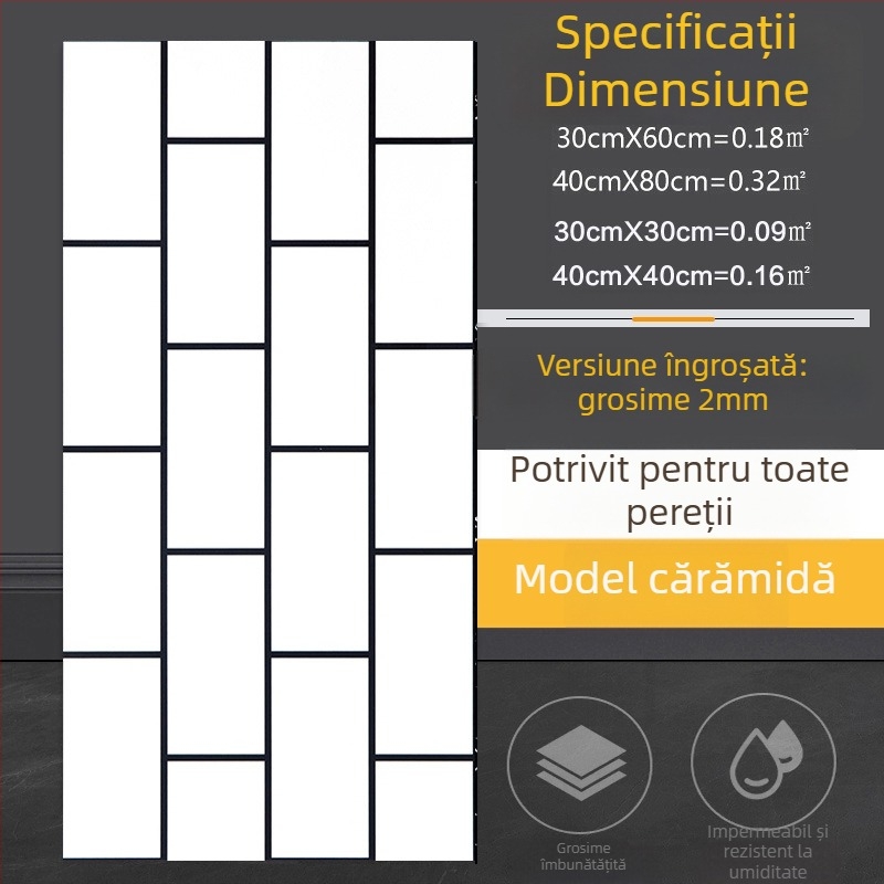 Autocolant decorativ de perete cu aspect de plăci ceramice imitație marmură, pentru bucătărie și baie, impermeabil