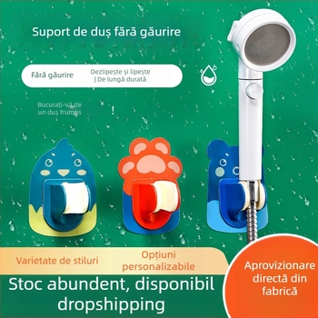 Suport de duș reglabil, fără găuri, cu adeziv pe perete, design desen animat, raft de perete pentru mop