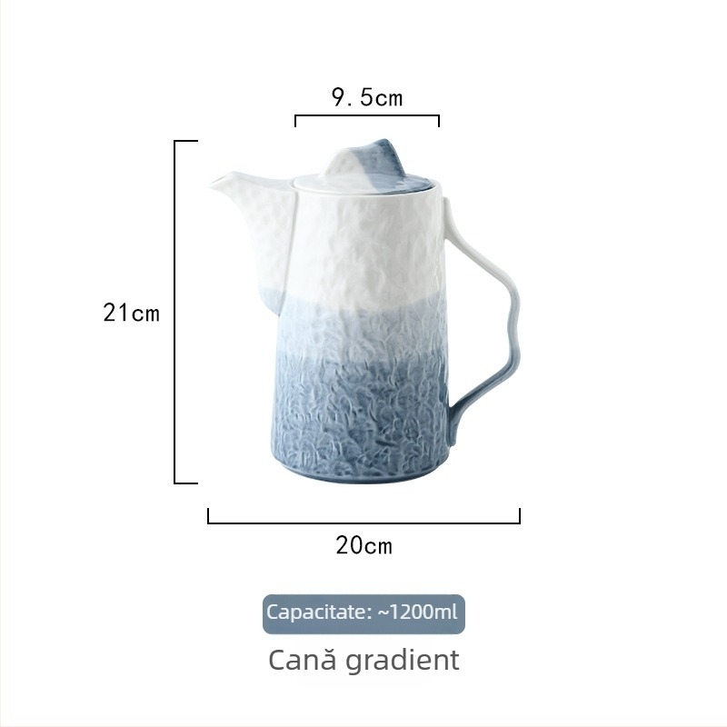 Set ceainic pentru apă caldă pentru uz casnic, cu ceașcă ceramică, gradient albastru-alb