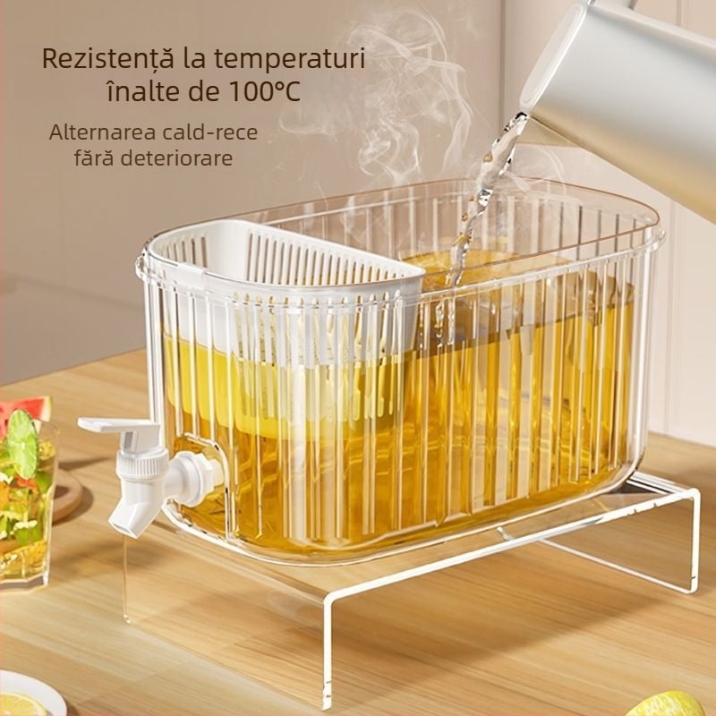 Recipient casnic pentru apă rece, cu robinet și filtru, capacitate mare, pentru fructe, ceai și băuturi răcoritoare