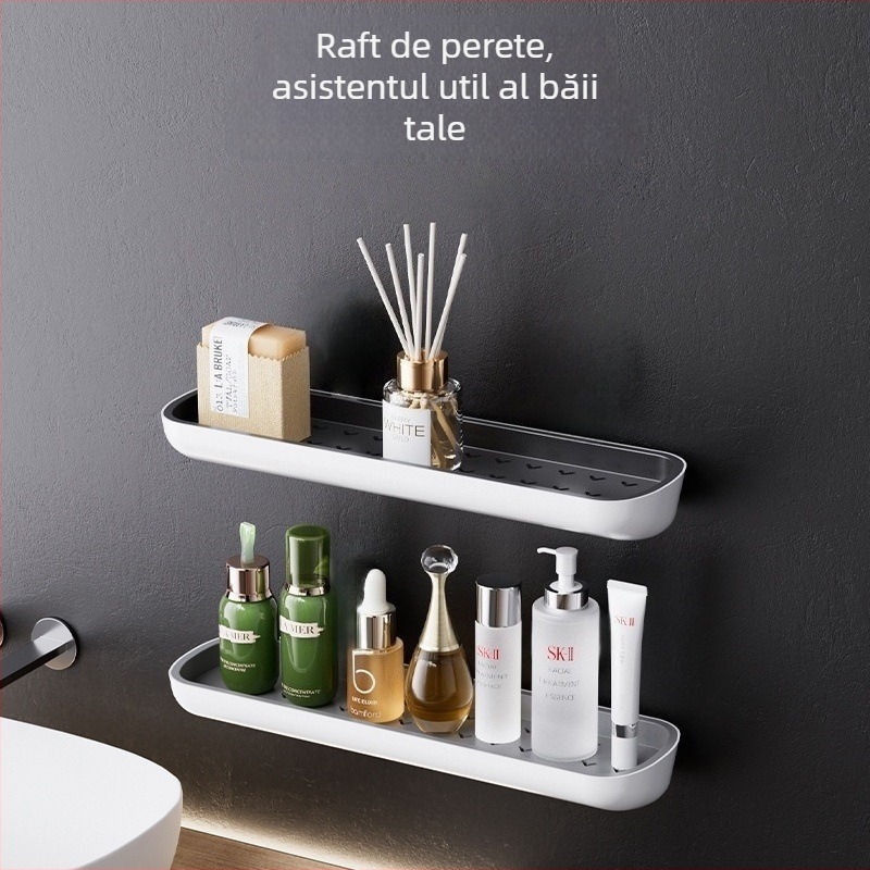 Raft de baie cu ventuză, montat pe perete, suport pentru prosoape, două etaje