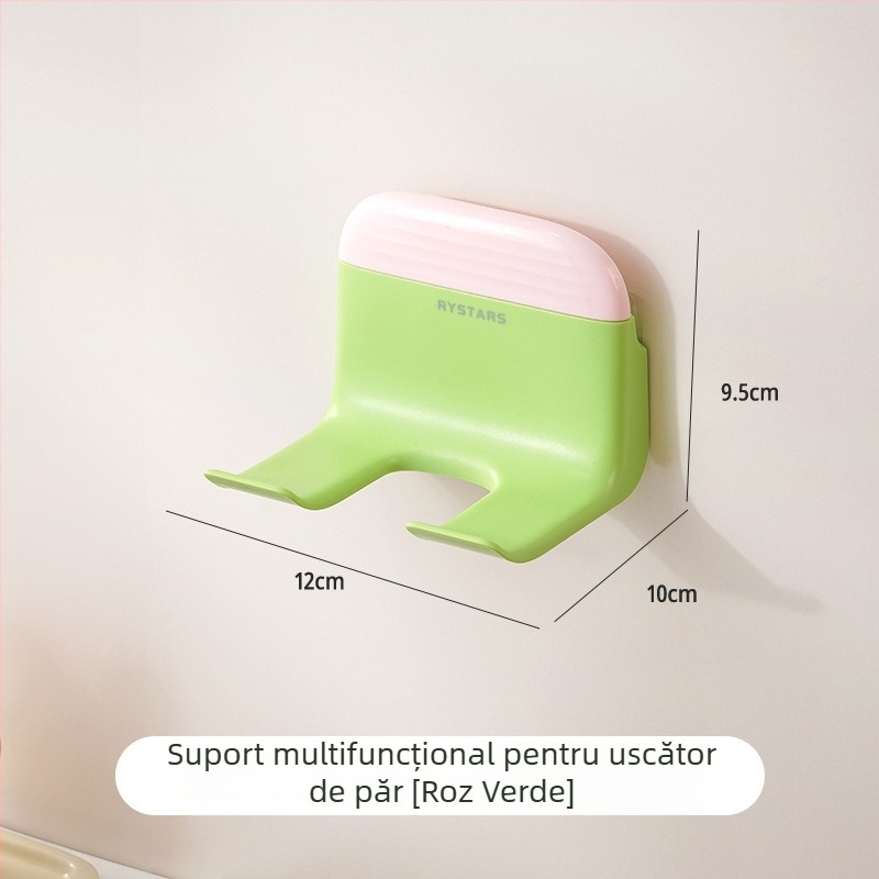 Dopamine suport pentru uscător de păr, două în unu, montat pe perete pentru baie, cu placă pentru ștergerea apei