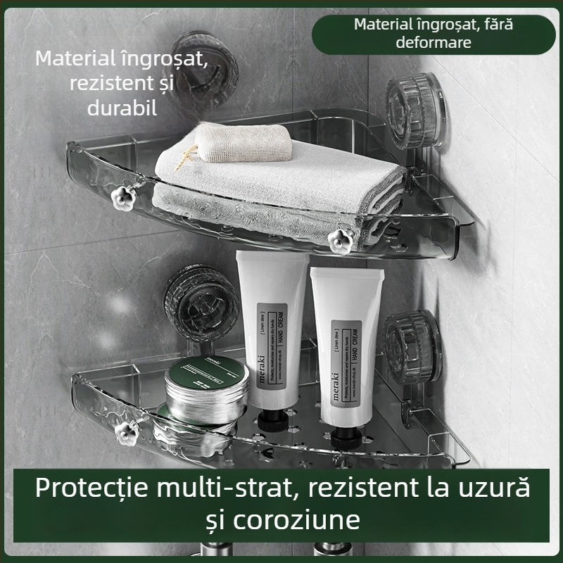 Raft de colț pentru baie, din PET, montaj pe perete, fără găuri, pentru chiuvetă