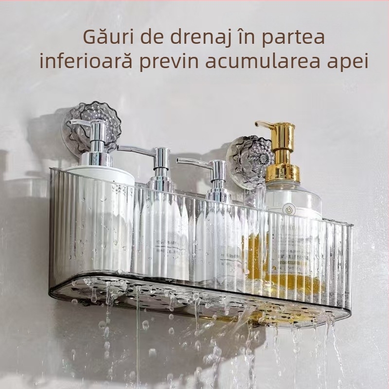 Raft de depozitare cu ventuză pentru baie, montat pe perete – fără găuri