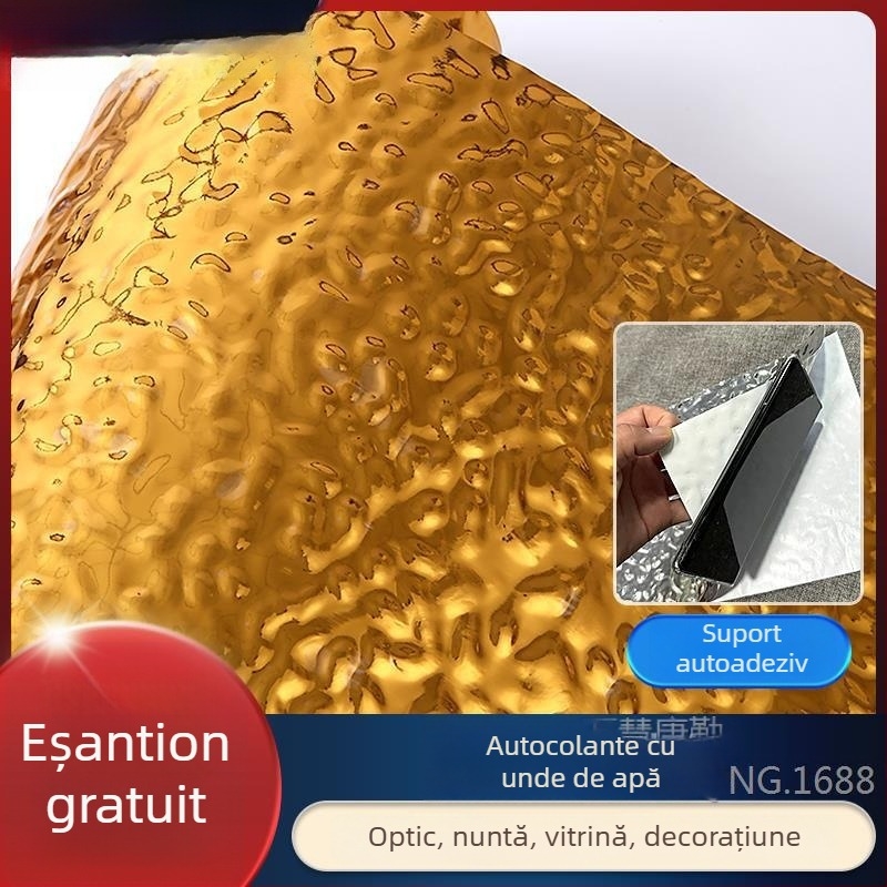 Autocolant de perete autoadeziv cu valuri de apă, efect oglindă, finisaj metalic imitatie oțel inoxidabil, decor pentru nuntă