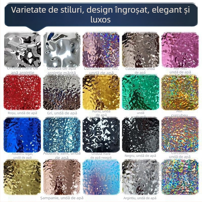 Autocolant de perete autoadeziv cu valuri de apă, efect oglindă, finisaj metalic imitatie oțel inoxidabil, decor pentru nuntă