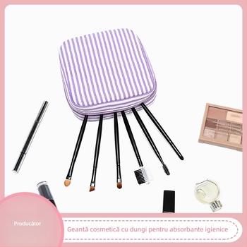 Geantă stil din dungi pentru depozitarea tampoanelor igienice și a cosmeticelor, capacitate mare pentru călătorii, broderie cu dungi