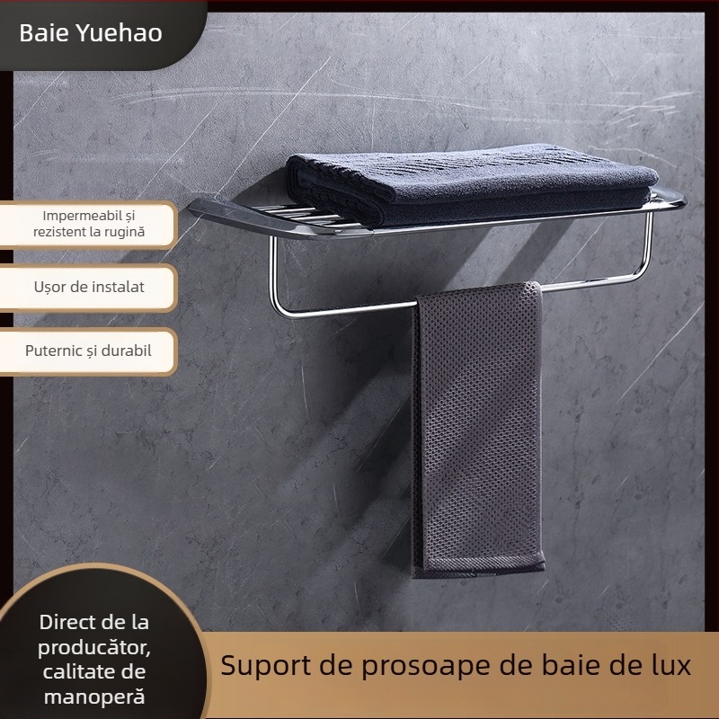 Raft pentru prosoape din oțel inoxidabil cromat, cu două etaje, pentru baie