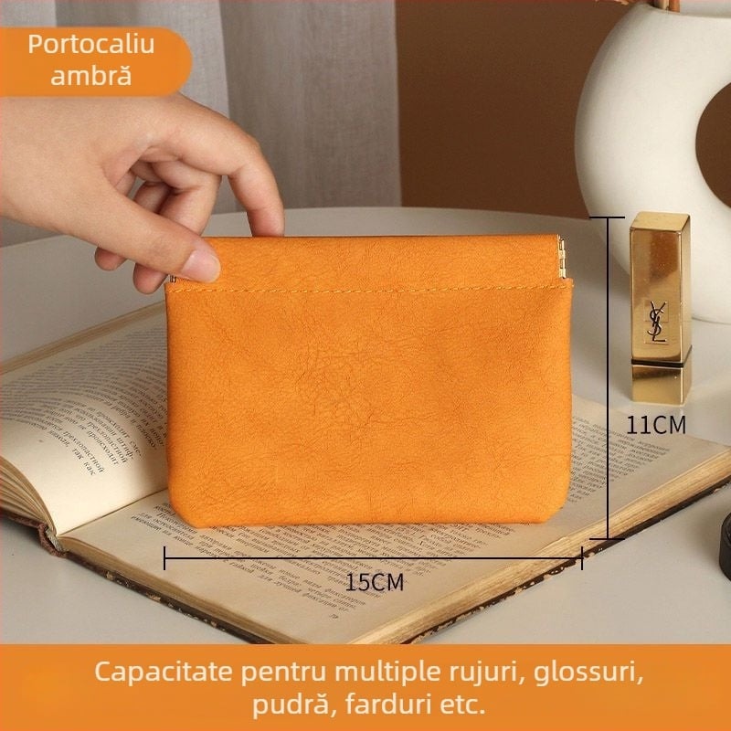 Geantă din PU leather pentru depozitarea cablurilor cu închidere automată, organizator de călătorie multifuncțional pentru cabluri, căști cu cablu, încărcătoare, cosmetică și ruj