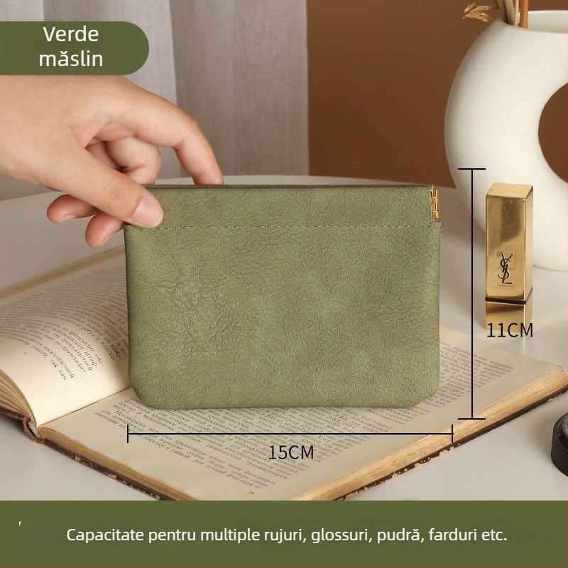 Geantă din PU leather pentru depozitarea cablurilor cu închidere automată, organizator de călătorie multifuncțional pentru cabluri, căști cu cablu, încărcătoare, cosmetică și ruj