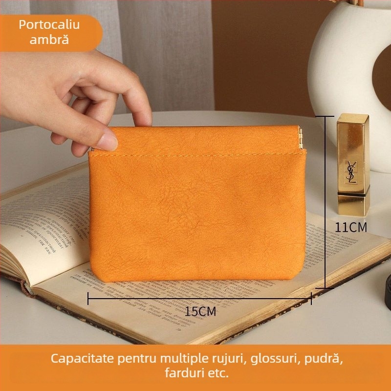 Geantă din PU leather pentru depozitarea cablurilor cu închidere automată, organizator de călătorie multifuncțional pentru cabluri, căști cu cablu, încărcătoare, cosmetică și ruj