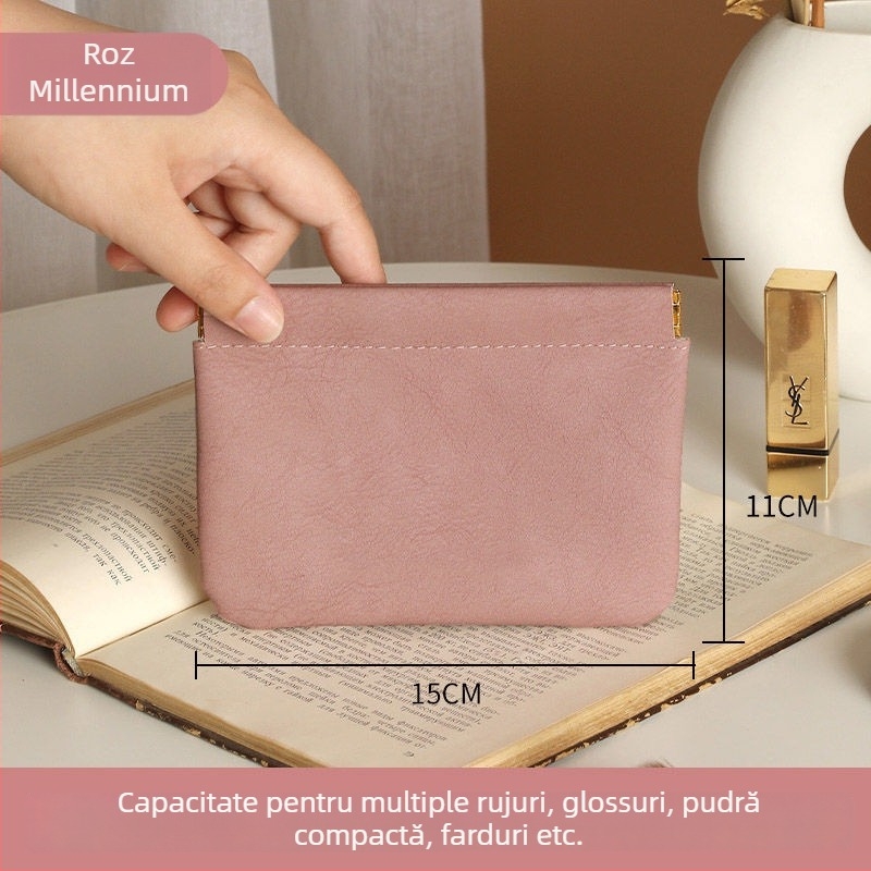 Geantă din PU leather pentru depozitarea cablurilor cu închidere automată, organizator de călătorie multifuncțional pentru cabluri, căști cu cablu, încărcătoare, cosmetică și ruj