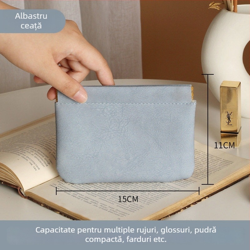 Geantă din PU leather pentru depozitarea cablurilor cu închidere automată, organizator de călătorie multifuncțional pentru cabluri, căști cu cablu, încărcătoare, cosmetică și ruj