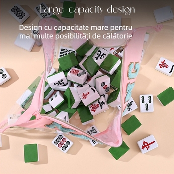 Geantă personalizată impermeabilă pentru cosmetice, cu broderie de litere Mahjong, PVC, compartiment mare pentru igienă personală. Disponibilă în verde, roz, mov și roșu trandafir.
