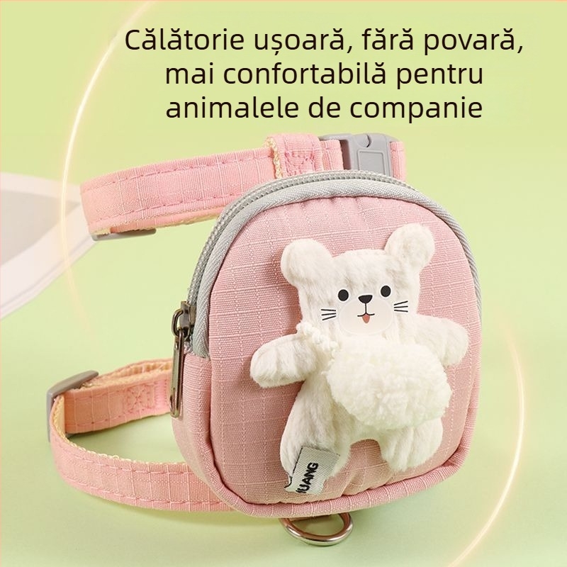 Ham pentru pisică cu lesă pentru plimbări în aer liber, buzunar pentru gustări, anti-evadare, ham de piept în formă de H