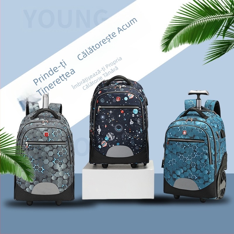 Rucsac cu rotile pentru călătorii și școală, unisex, 20–35 L, material Oxford, mâner telescopic