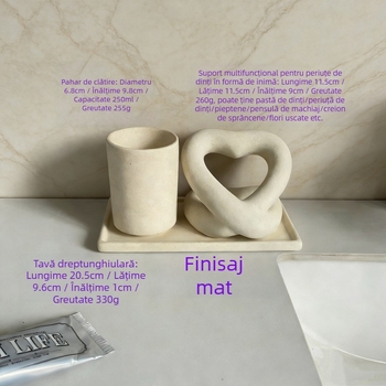 Suport ceramic în formă de inimă pentru pastă de dinți și periuțe, tavă mată pentru paharul de apă de gură, set decorativ multifuncțional