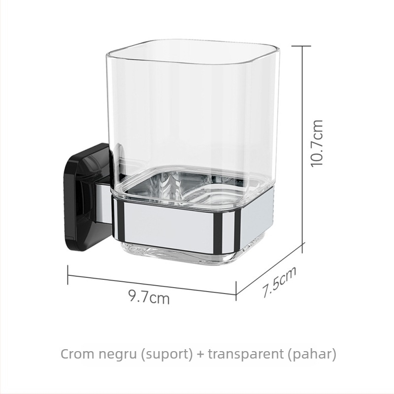 Suport pentru periuțe de dinți și pahar de apă de gură, montaj fără găuri, adeziv, din plastic