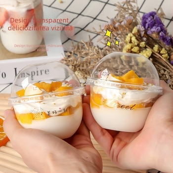 Cup plastic pentru budincă, de unică folosință, 300 ml, formă 90U, potrivit pentru ceai cu lapte și deserturi