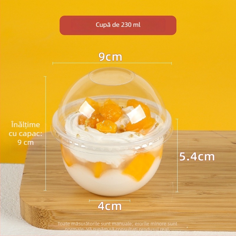 Cup plastic pentru budincă, de unică folosință, 300 ml, formă 90U, potrivit pentru ceai cu lapte și deserturi