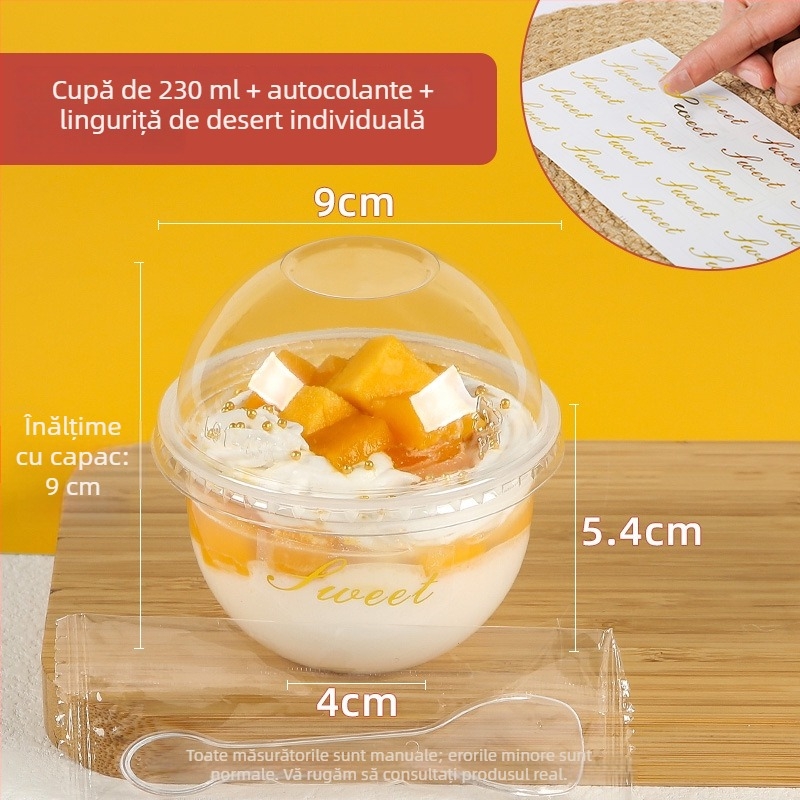 Cup plastic pentru budincă, de unică folosință, 300 ml, formă 90U, potrivit pentru ceai cu lapte și deserturi