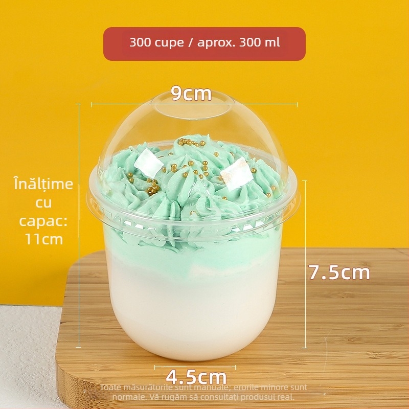 Cup plastic pentru budincă, de unică folosință, 300 ml, formă 90U, potrivit pentru ceai cu lapte și deserturi