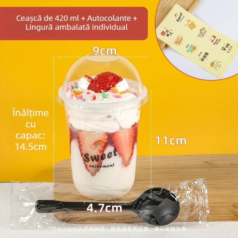 Cup plastic pentru budincă, de unică folosință, 300 ml, formă 90U, potrivit pentru ceai cu lapte și deserturi