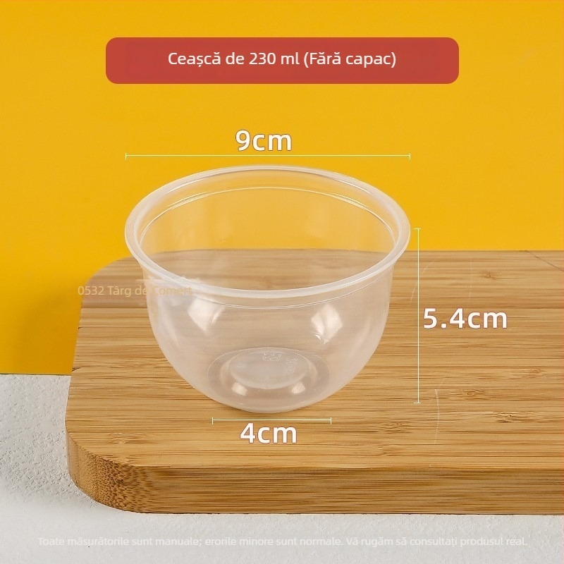 Cup plastic pentru budincă, de unică folosință, 300 ml, formă 90U, potrivit pentru ceai cu lapte și deserturi