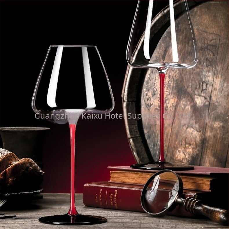KUJH Set pahare de vin roșu din cristal, pahare burgunde mari cu picioare negre – lux premium pentru casă