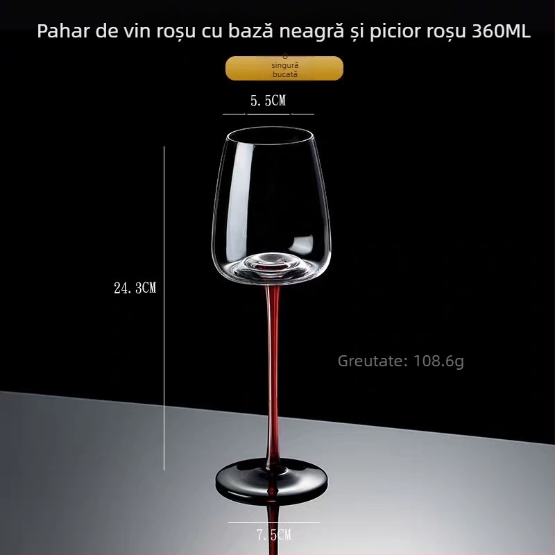 KUJH Set pahare de vin roșu din cristal, pahare burgunde mari cu picioare negre – lux premium pentru casă