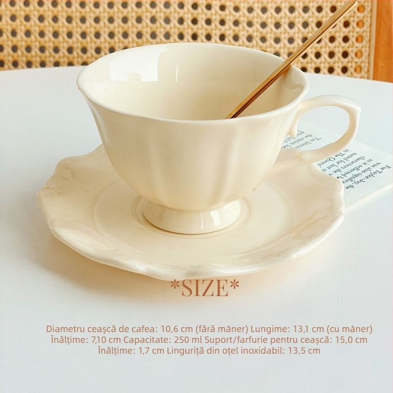 Set cafea cu stil franțuzesc, ceașcă și farfurie ceramică, pentru birou