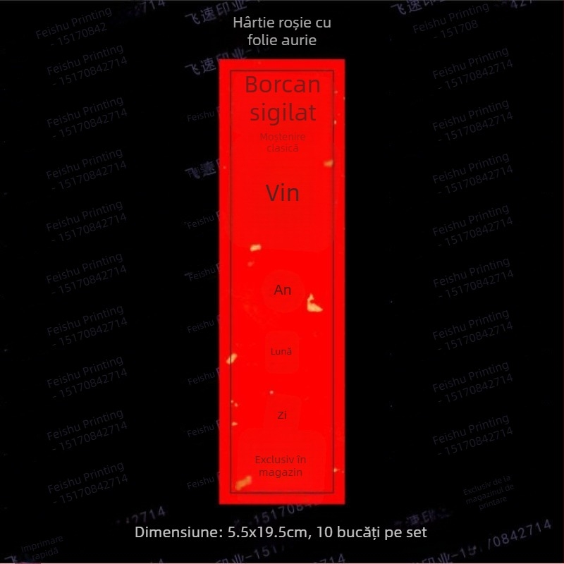 Etichetă autoadezivă din hârtie roșie pentru vin, pentru sticle ceramice, sigilare a ambalajului exterior cu imprimare QR