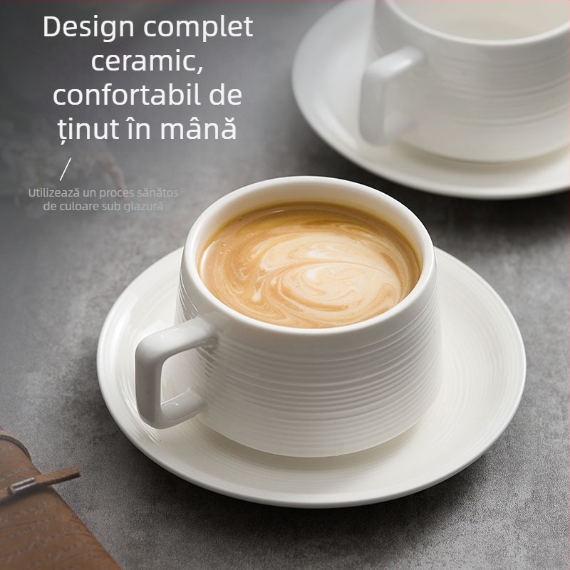 Set ceramic cafea cești și farfurioare, design minimalist monocrom, senzație de lux ușor, pentru mic dejun și ceai de după-amiază