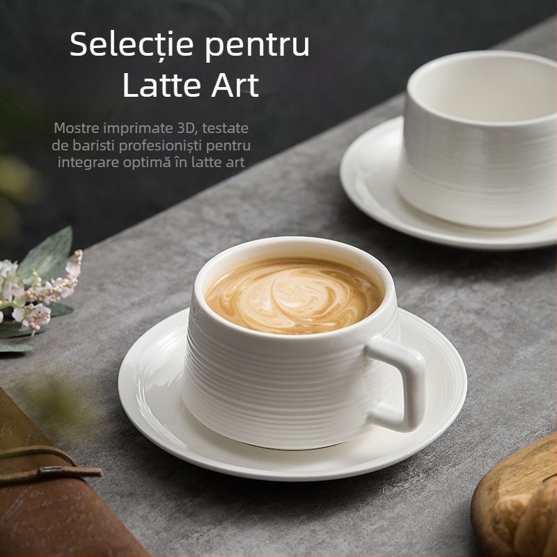 Set ceramic cafea cești și farfurioare, design minimalist monocrom, senzație de lux ușor, pentru mic dejun și ceai de după-amiază