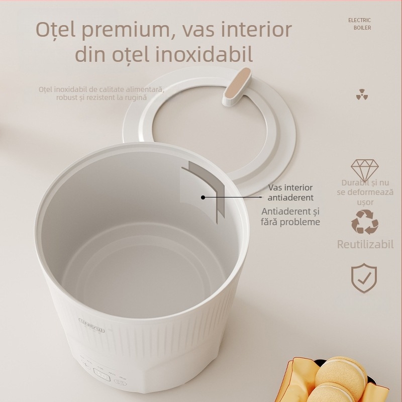 Gătitor electric multifuncțional pentru studenți, vas compact antiaderent, pentru hrana de bebeluși și tăiței instant.