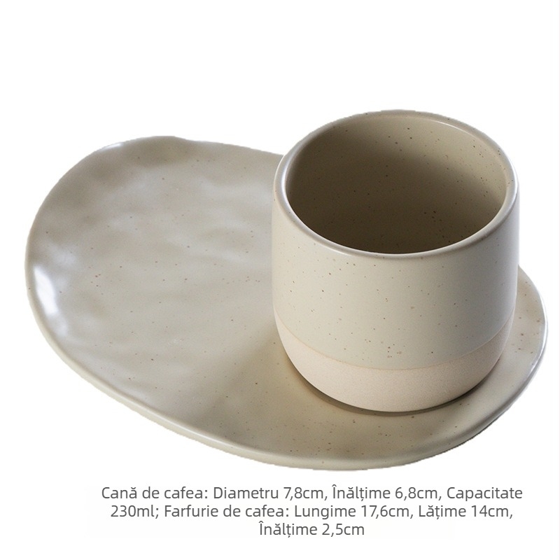 Set ceramic de cești espresso cu farfurie, stil retro