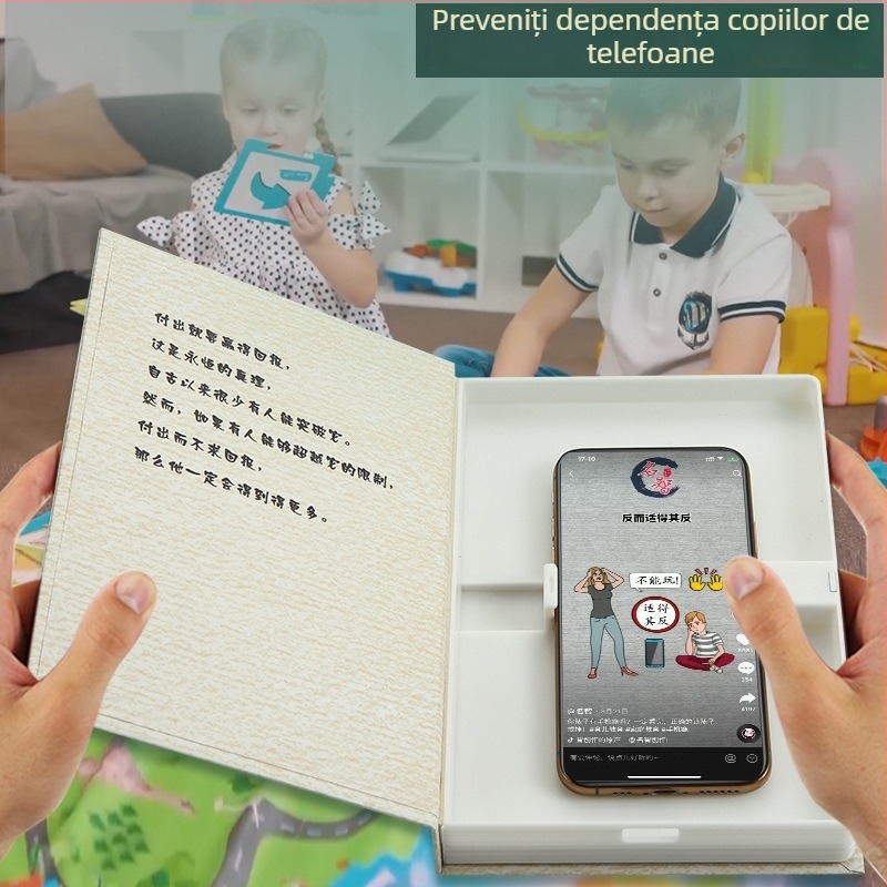 Suport pentru telefon în formă de carte, cu compartiment ascuns, deghizat în carte realistă, copertă personalizabilă