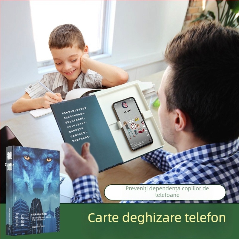 Suport pentru telefon în formă de carte, cu compartiment ascuns, deghizat în carte realistă, copertă personalizabilă