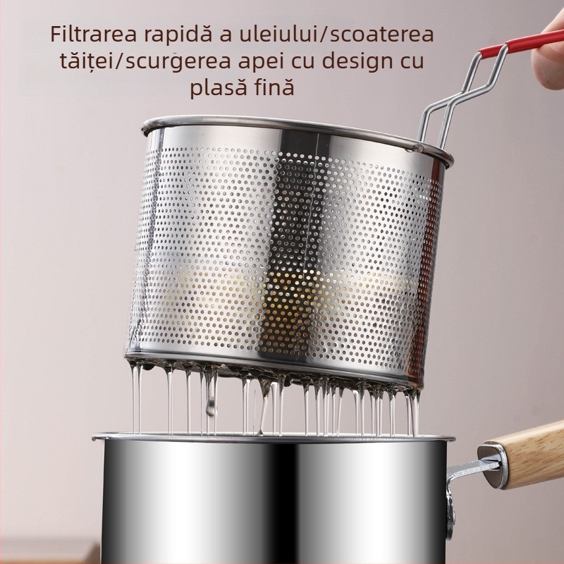 Tigaie din oțel inoxidabil pentru hrana bebelușilor și lapte, capac din sticlă — tigaie multifuncțională pentru prăjit, lapte, supă, cartofi prăjiți și gustări