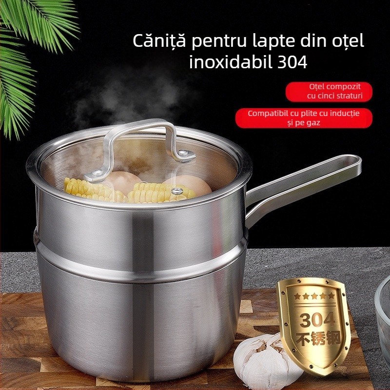Oală din oțel inoxidabil 304 pentru hrana bebelușilor, oală multifuncțională integrată pentru lapte, tăiței și fierbere la abur, mini