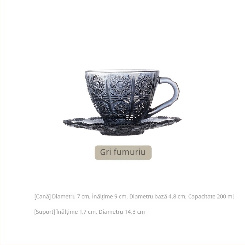 Set de cești de cafea cu pahare din sticlă și farfurioare, nordic lux ușor, design cu floare de soare pentru latte, stil european