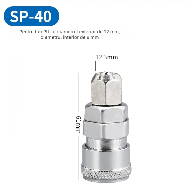 Conectori rapizi de tip C pentru unelte pneumatice — cuplu masculin și feminin, 8 mm, mecanism de blocare, pentru pistol cu aer și compresor
